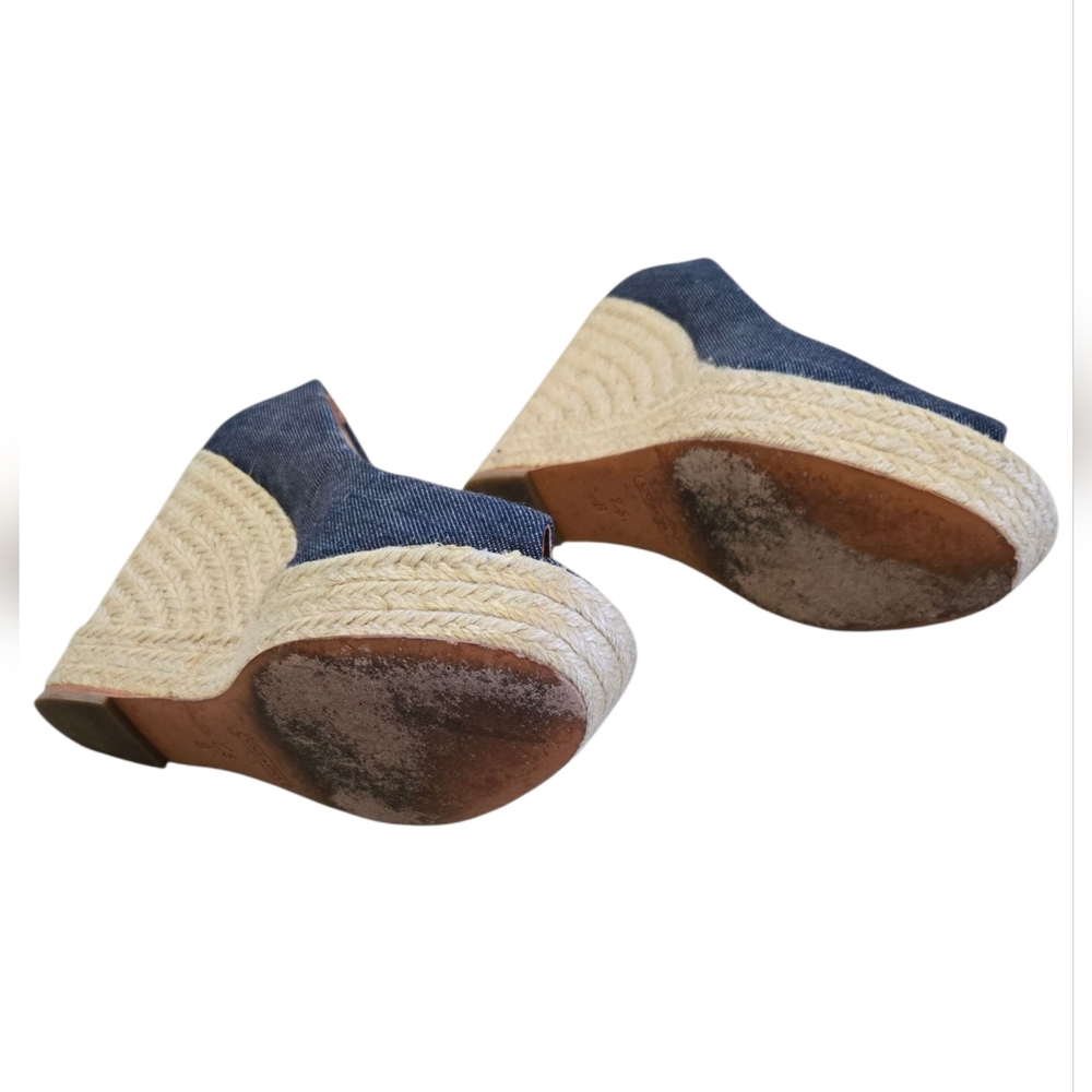 Coach Dark Denim Espadrille Peep-Toe Wedge Heels - Picture 5 of 7